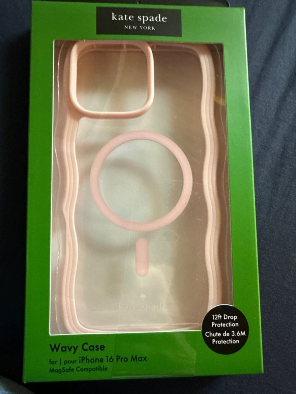 Kate Spade iPhone 16 Pro Max Wavy Case MagSafe Compatible Pink Clear New in Box